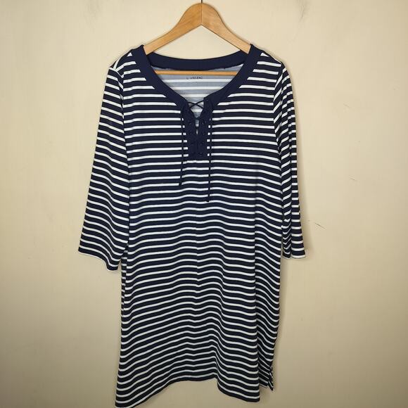 Land's End Swim Cover Up Dress Navy Stripe Stretch Swim Beach - Picture 1 of 8
